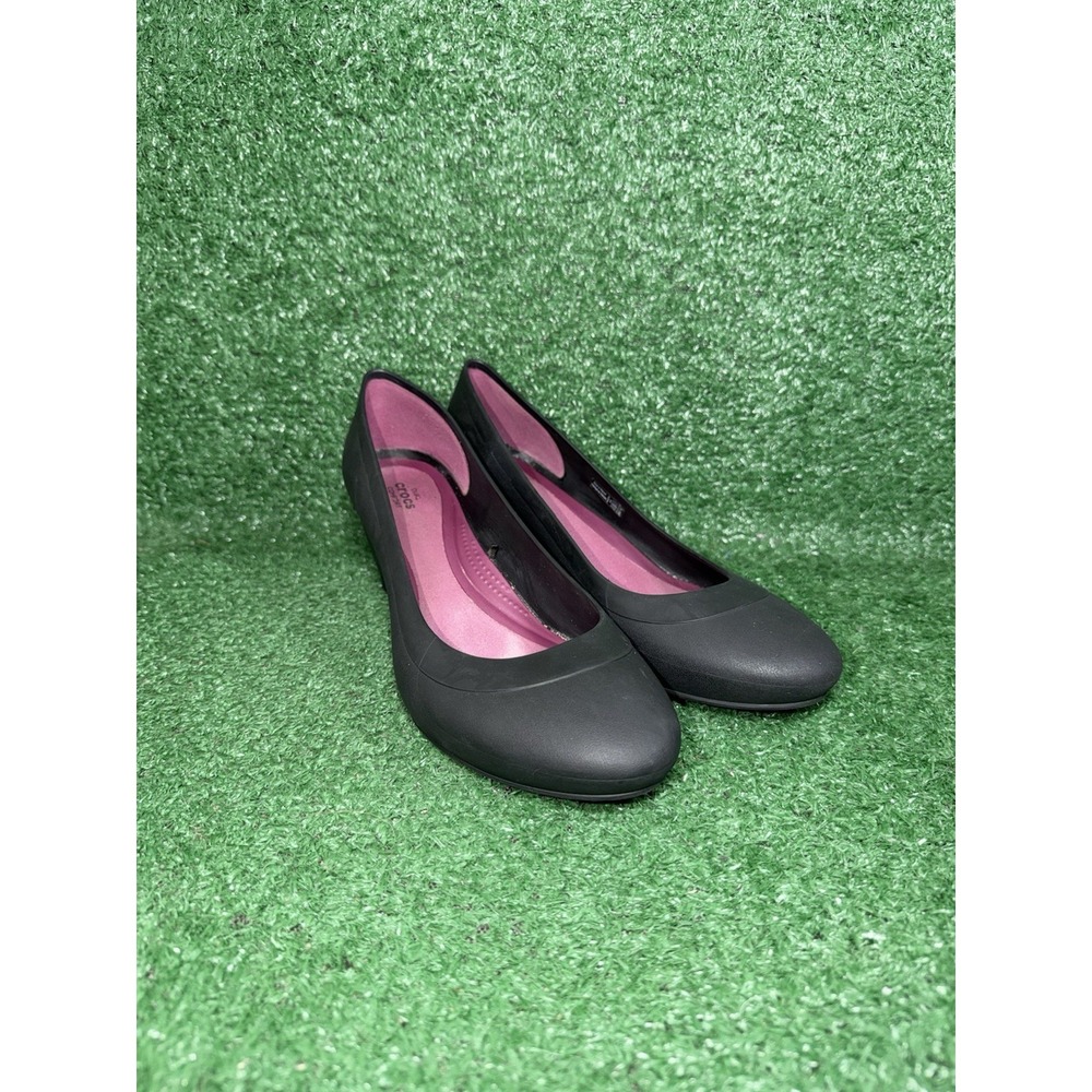 Crocs Lina Wedge Shoes Womens Size 10 Black Slip On Heel Casual Comfort Sandals - Picture 2 of 9